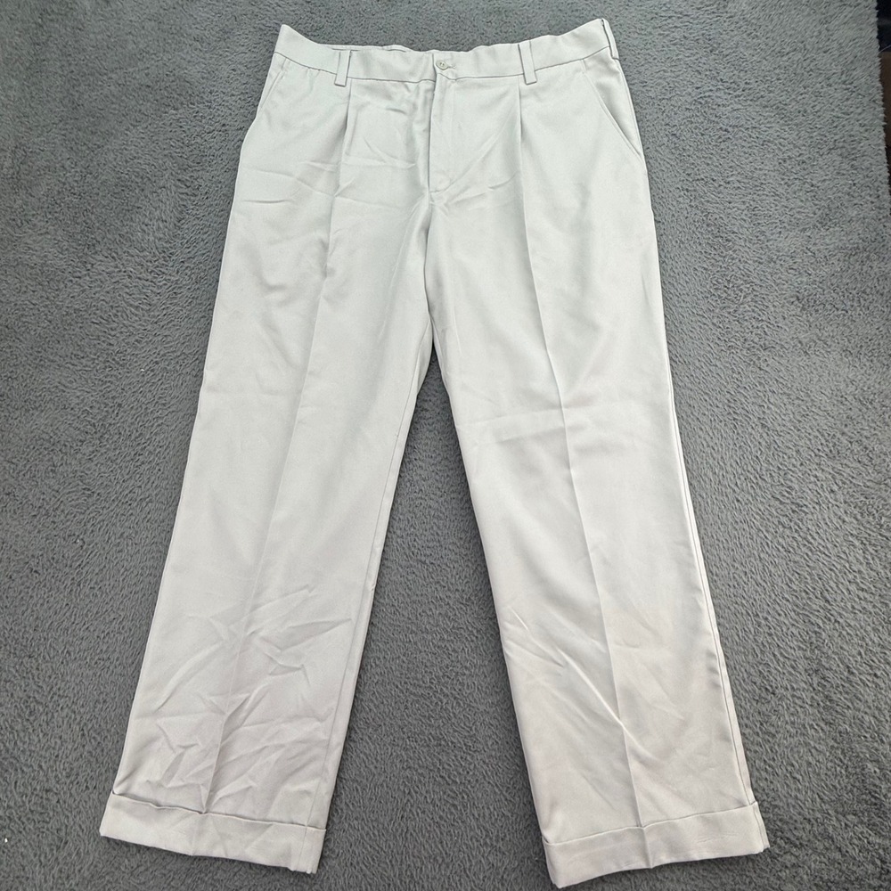Nike Golf Dri-FIT Pants Mens 36x30 Tan Pleated Cuffed Performance Khakis 3759